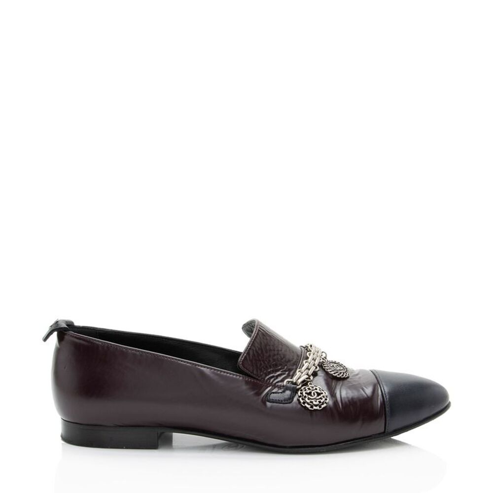 Chanel Crackled Goatskin CC Charm Cap Toe Loafers - Size 7.5 / 37.5
